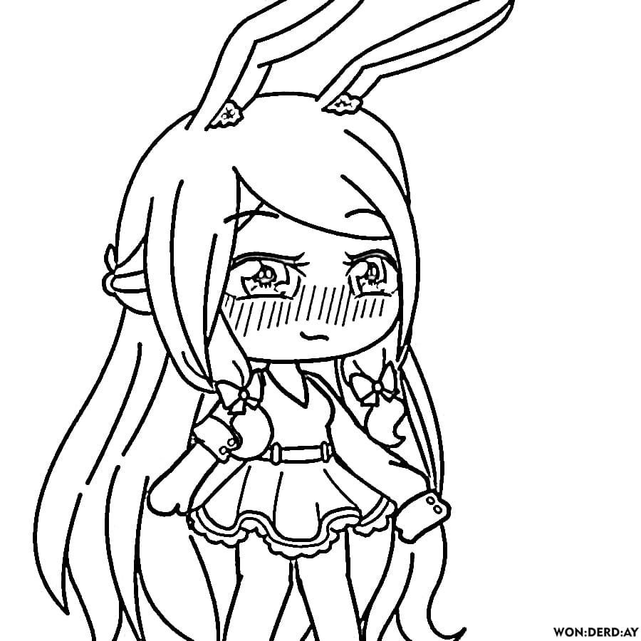 Chica tímida de anime con orejas de conejo.