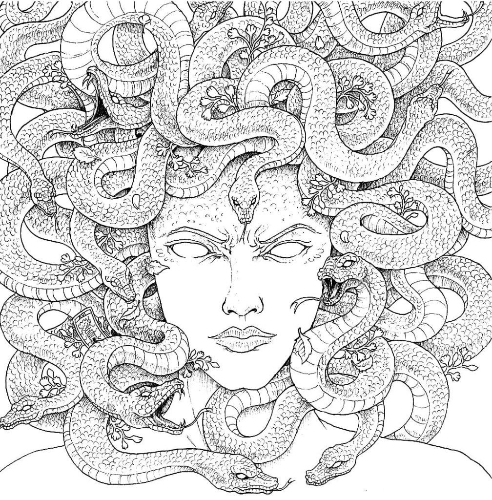 Chica con serpientes en la cabeza