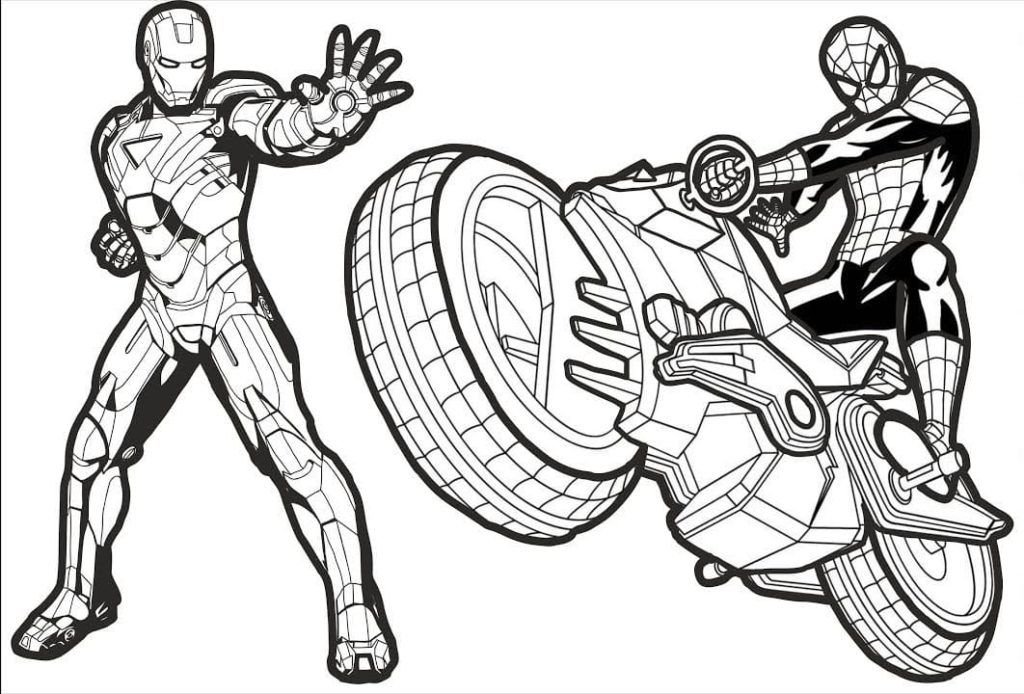 Iron Man y Spider-Man en motocicleta
