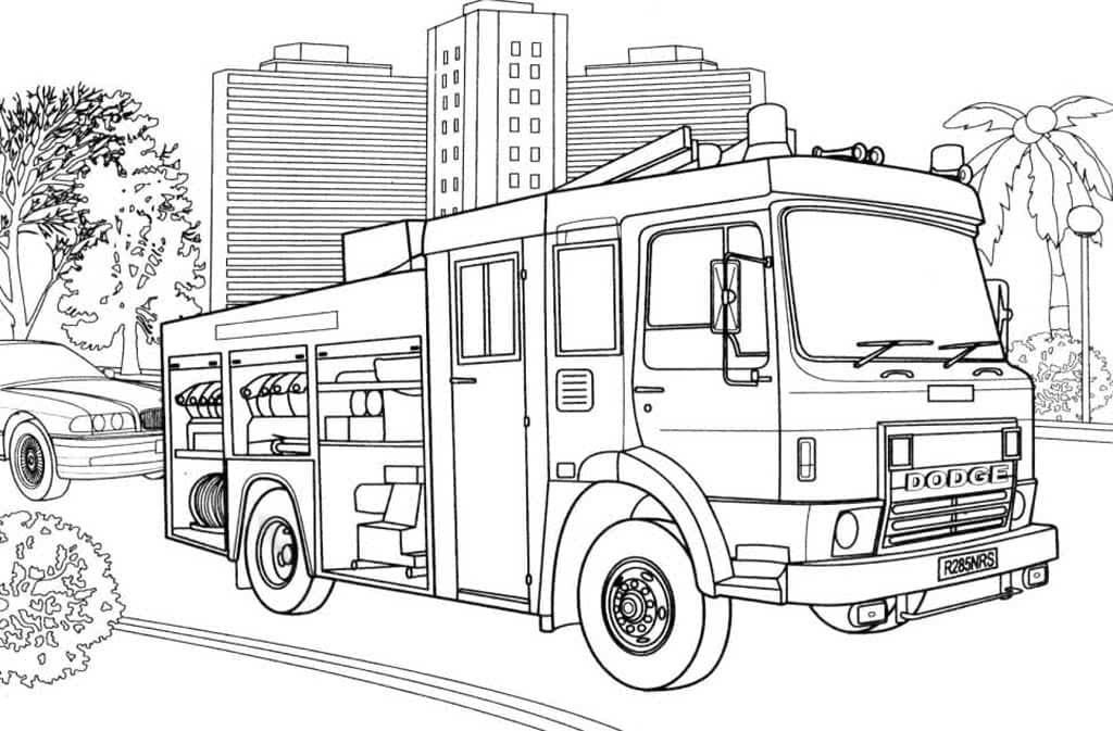 Camión de bomberos en la ciudad.