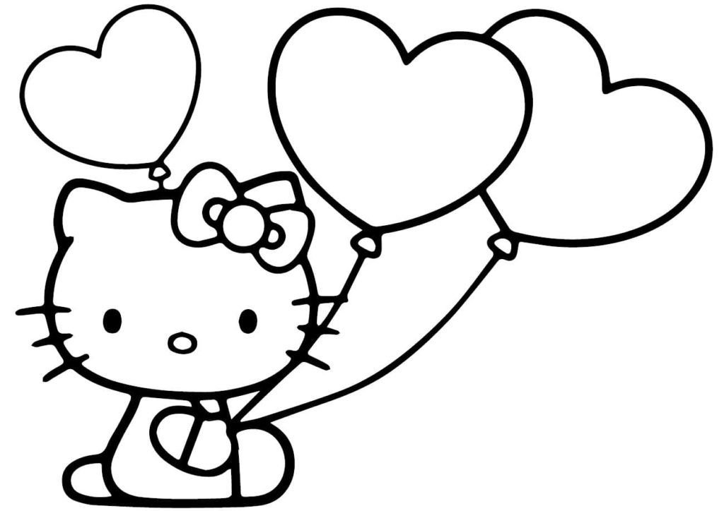 Hello Kitty con globos en forma de corazones