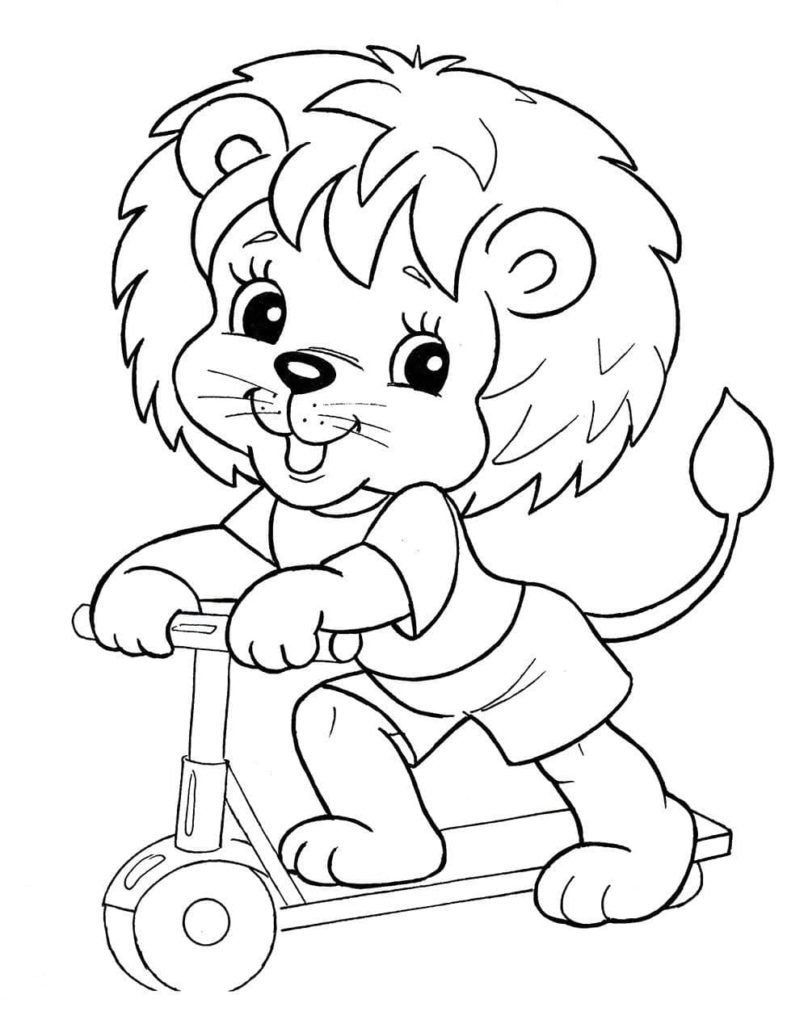 Cachorro de león montando un scooter