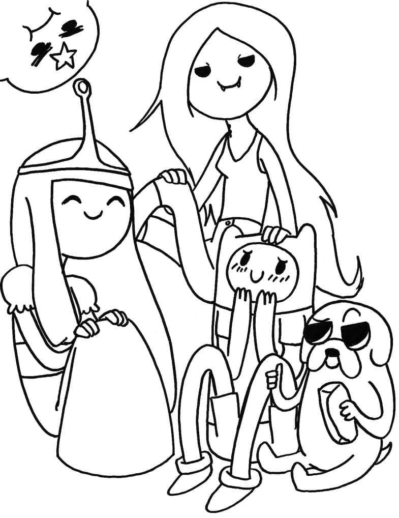 Princesa Bubblegum, Marceline, Jake, Finn, Princesa Grumosa