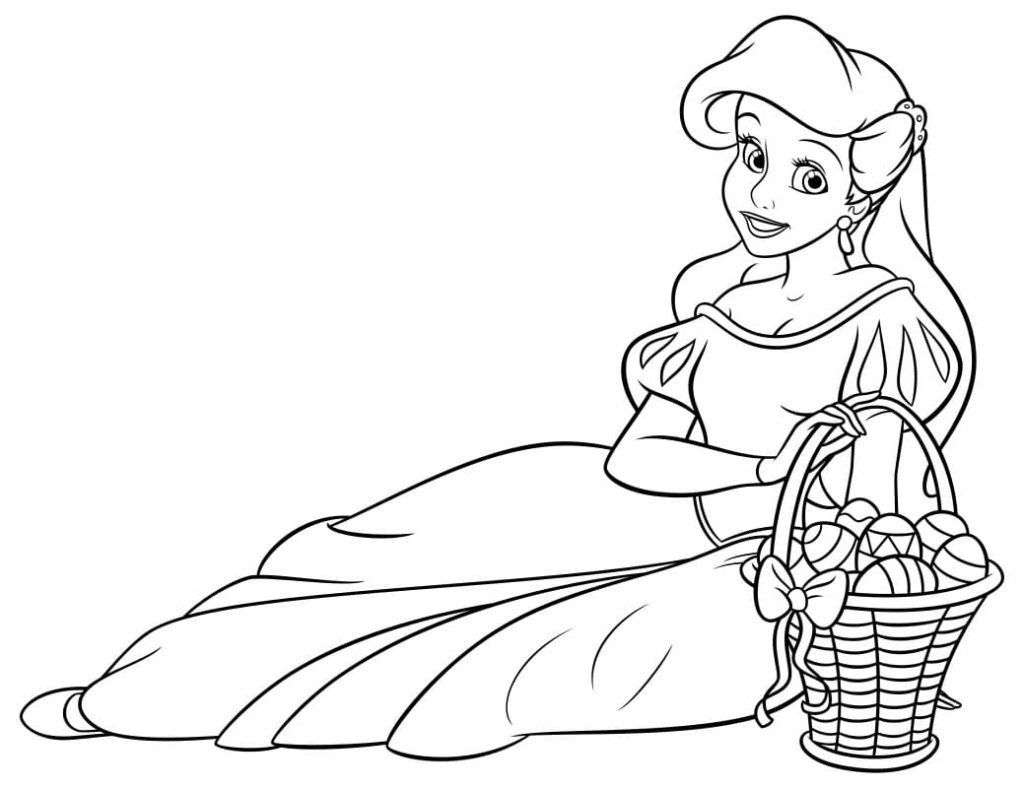 Ariel con una canasta de huevos de Pascua