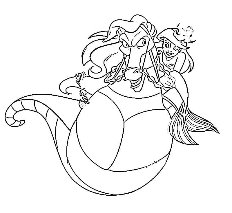 Ariel monta un caballito de mar