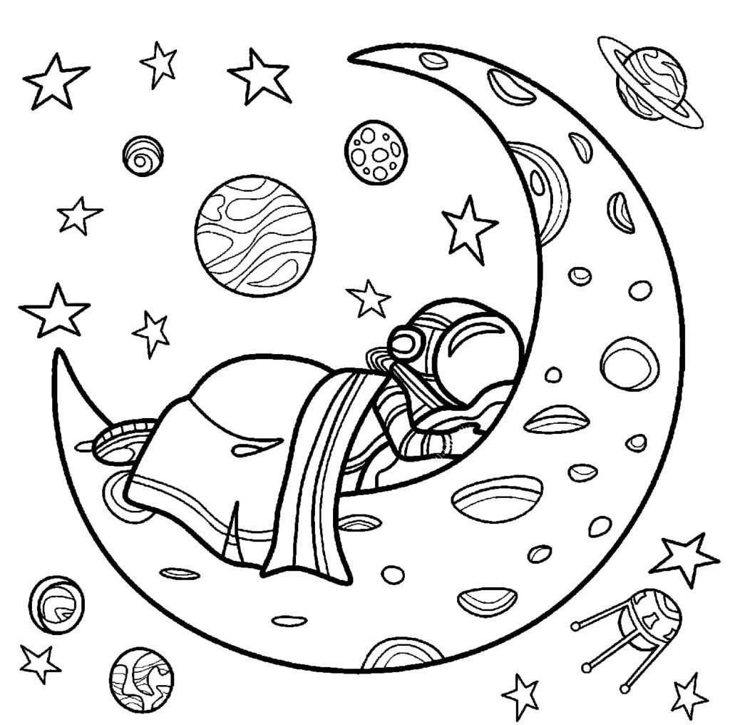 Astronauta durmiendo en la luna