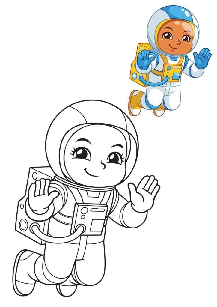 Dibujo de Astronauta con imagen en color para colorear