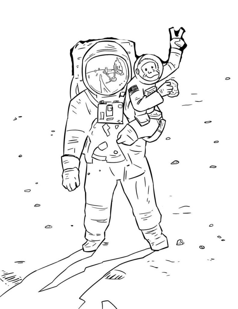 Astronauta y mono en el espacio.