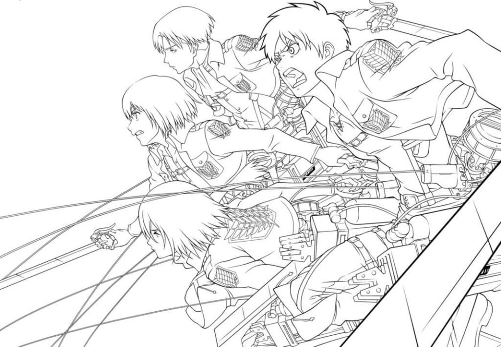 Eren, Mikasa, Armin y Levi