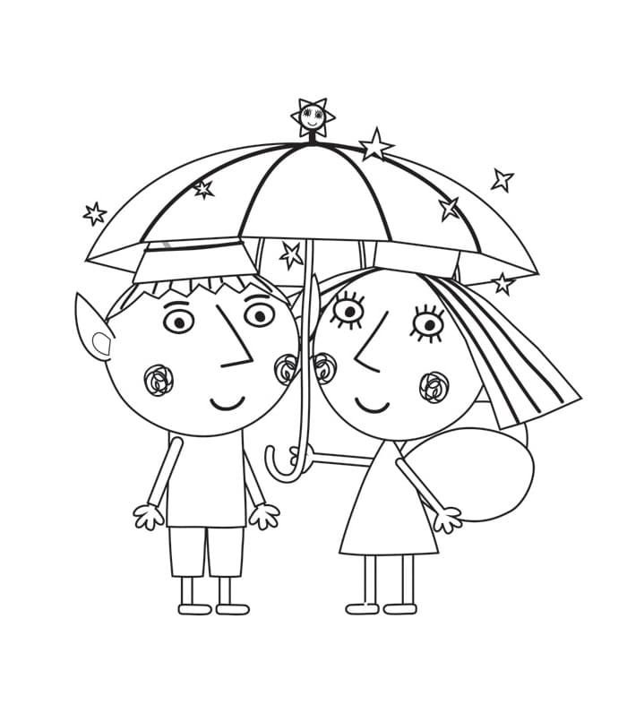 Ben y Holly bajo el paraguas