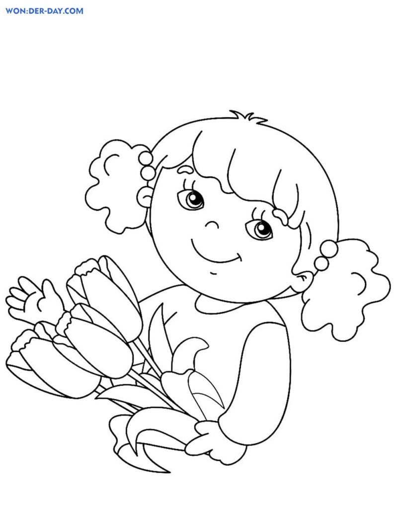 Chica con un ramo de tulipanes