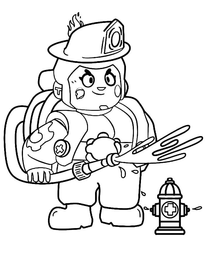 Pam con una manguera de incendios