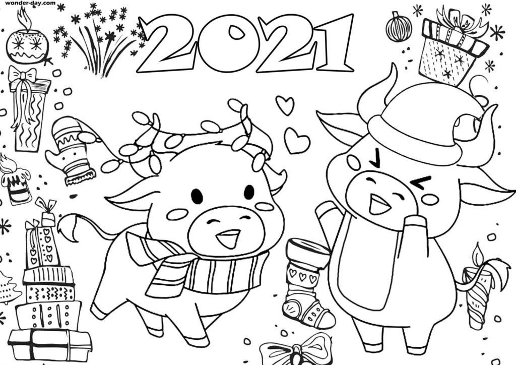 Dibujo para colorear para el año del buey 2021
