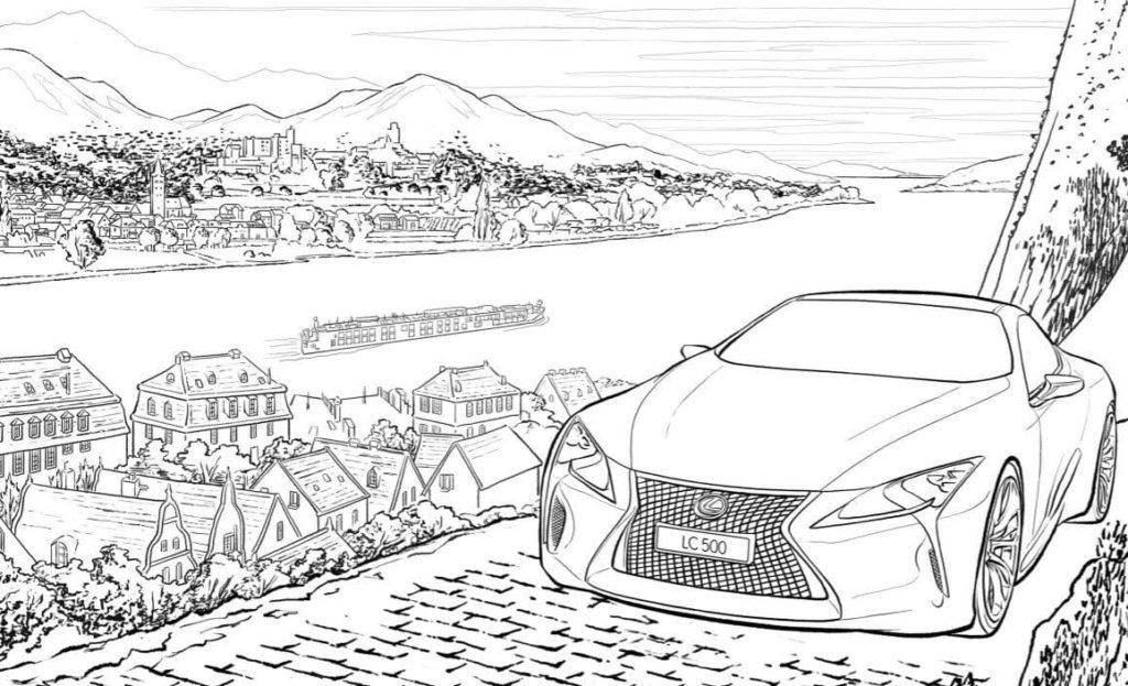 Lexus en el fondo de la ciudad.