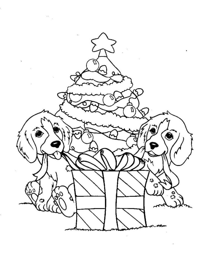 Cachorros y arbol de navidad