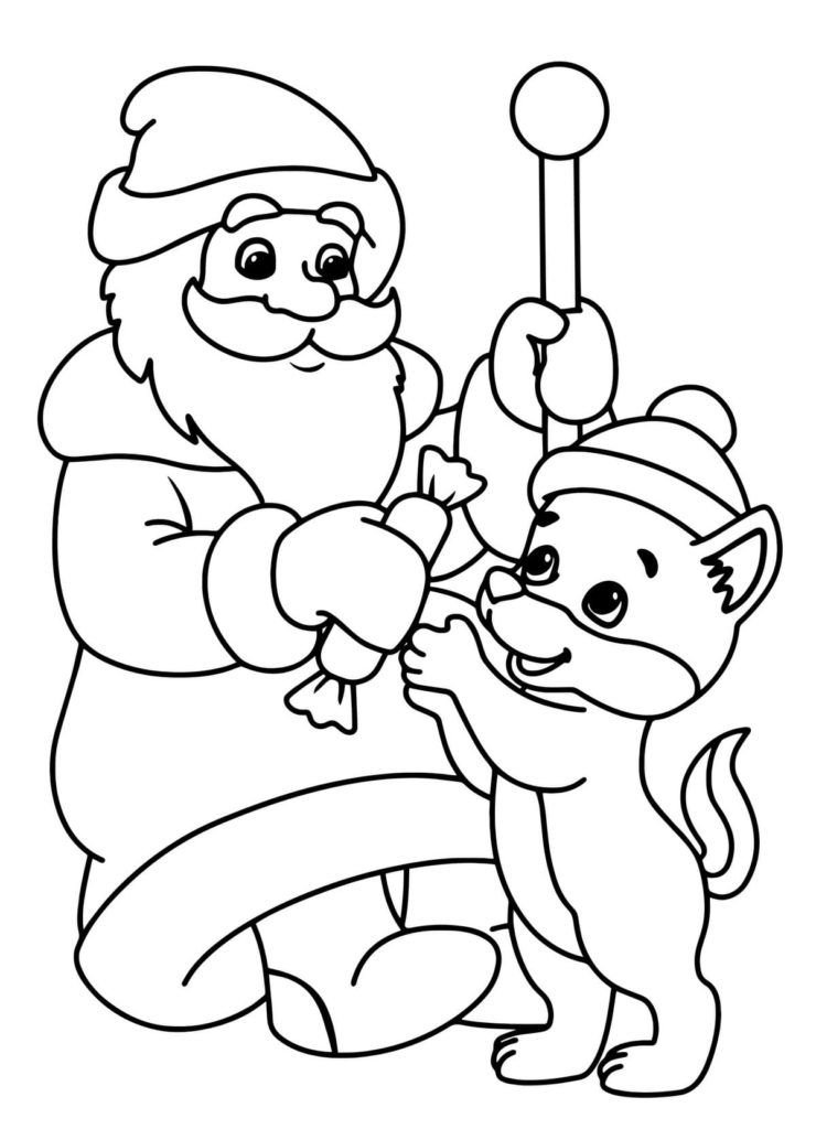 Santa Claus le da un caramelo a un zorro