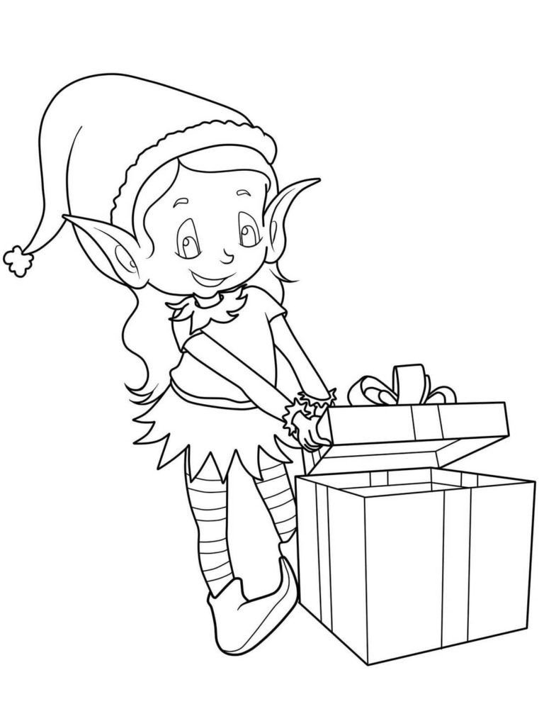 Elf abre una caja de regalo