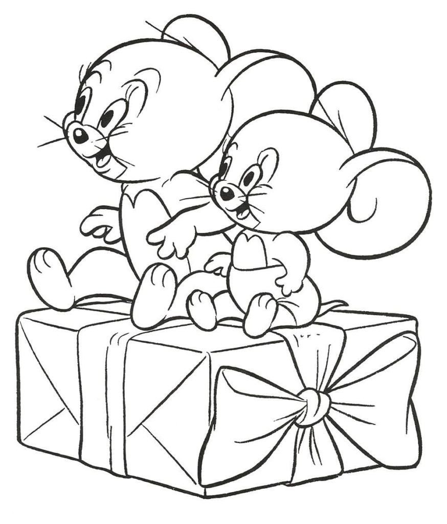 Jerry y Tuffy están sentados en un regalo.