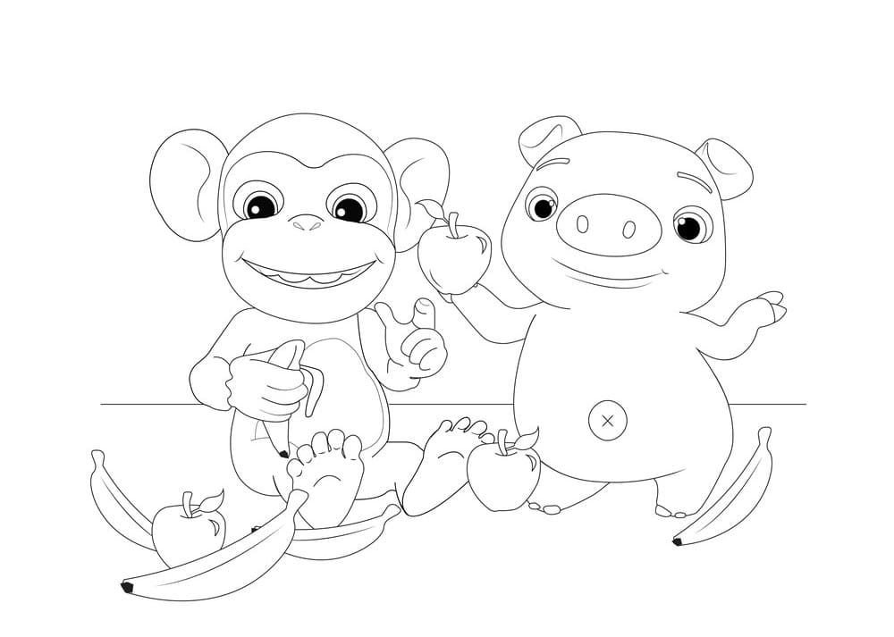 Cocomelon mono y cerdo