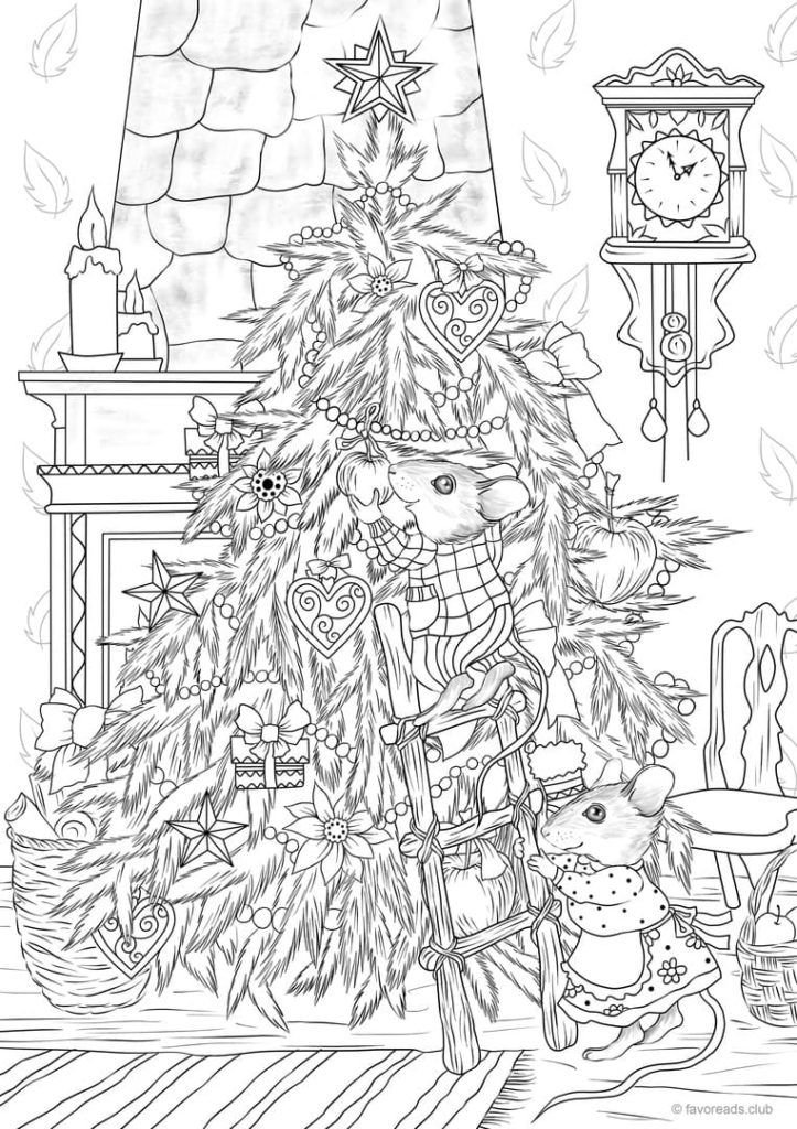 Los ratones decoran el árbol de navidad para el año nuevo