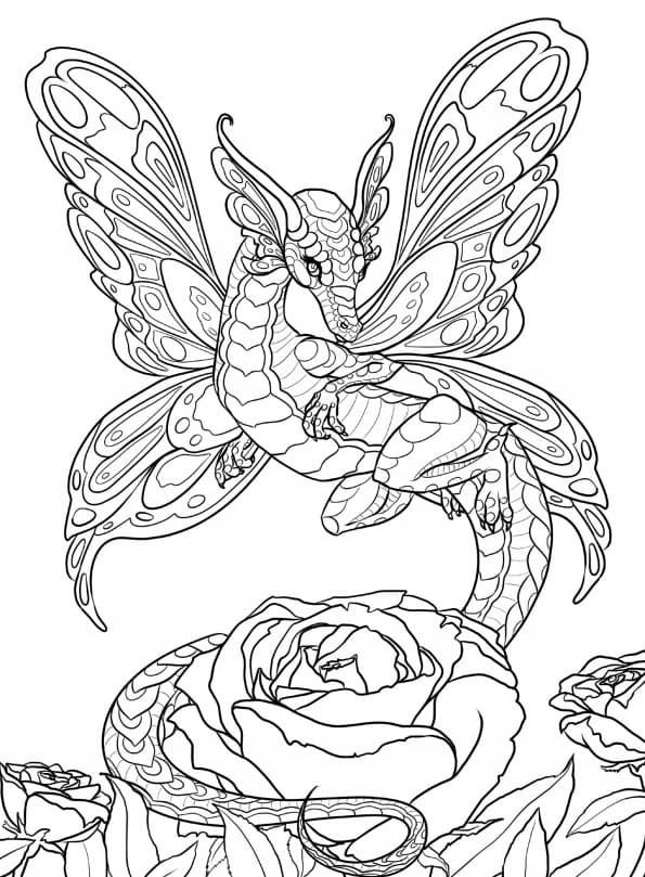 Dragón híbrido y mariposas.