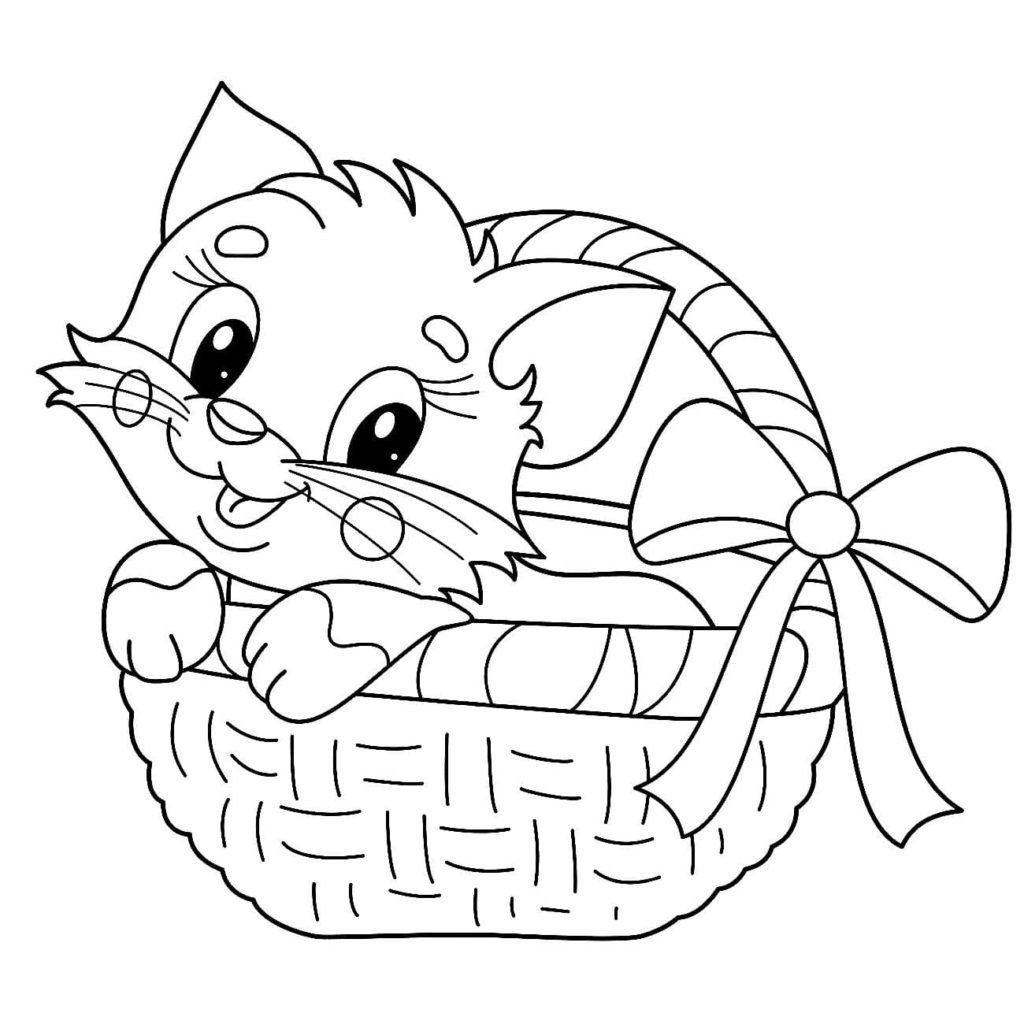 Gatito en una canasta con un lazo