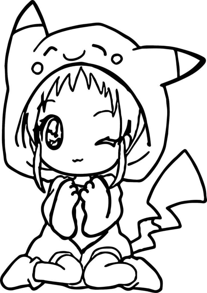 Chica kawaii en traje de Pikachu