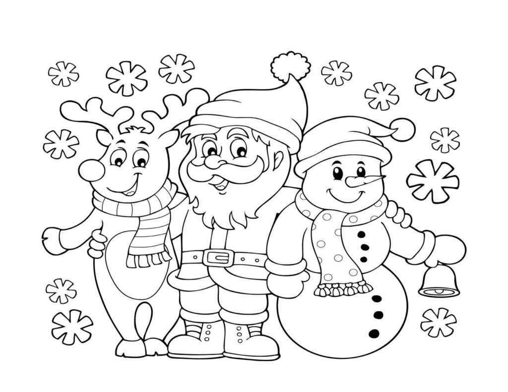 Reno de Navidad, Santa Claus y muñeco de nieve