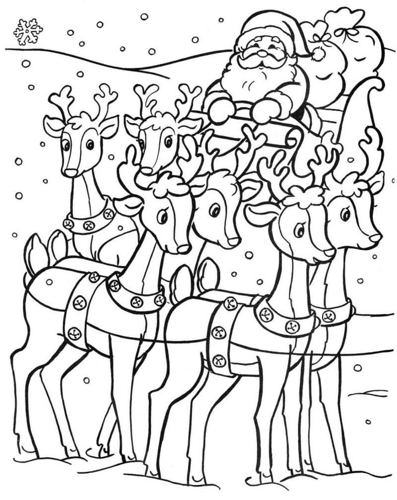 Papá Noel y un equipo de renos.