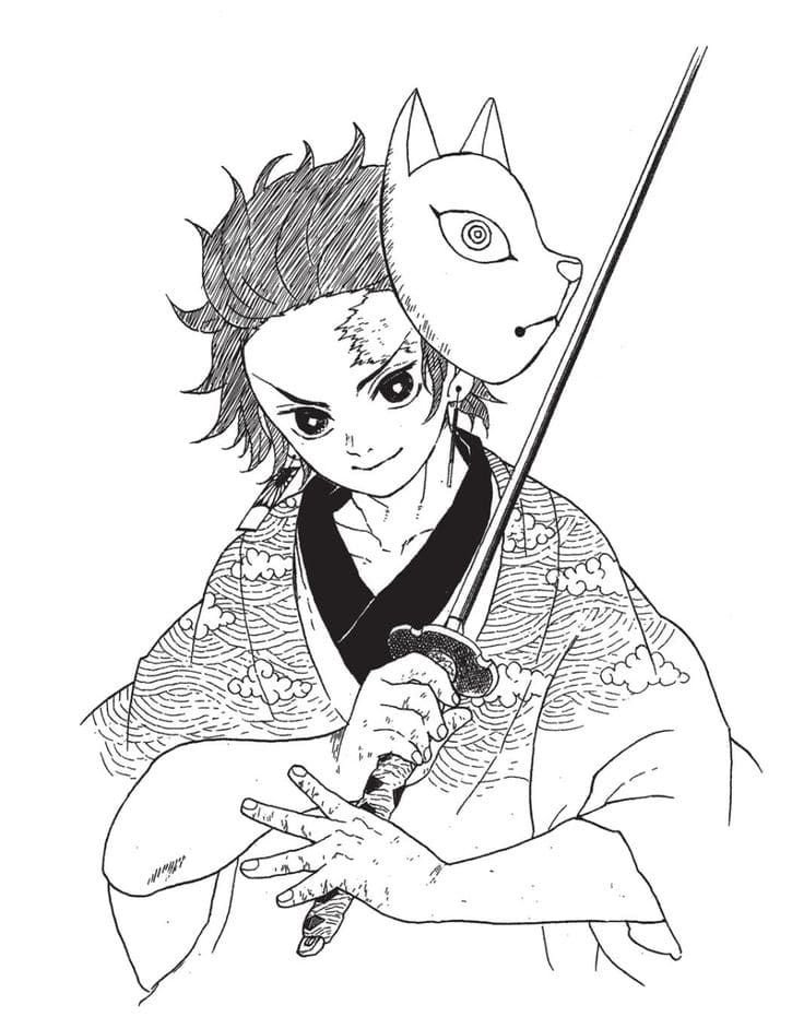 Tanjiro con mÃ¡scara y espada