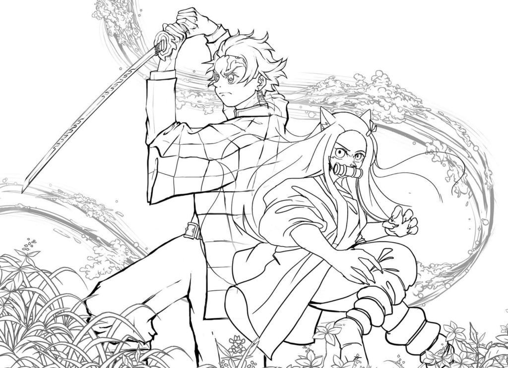 Tanjiro y Nezuko en batalla