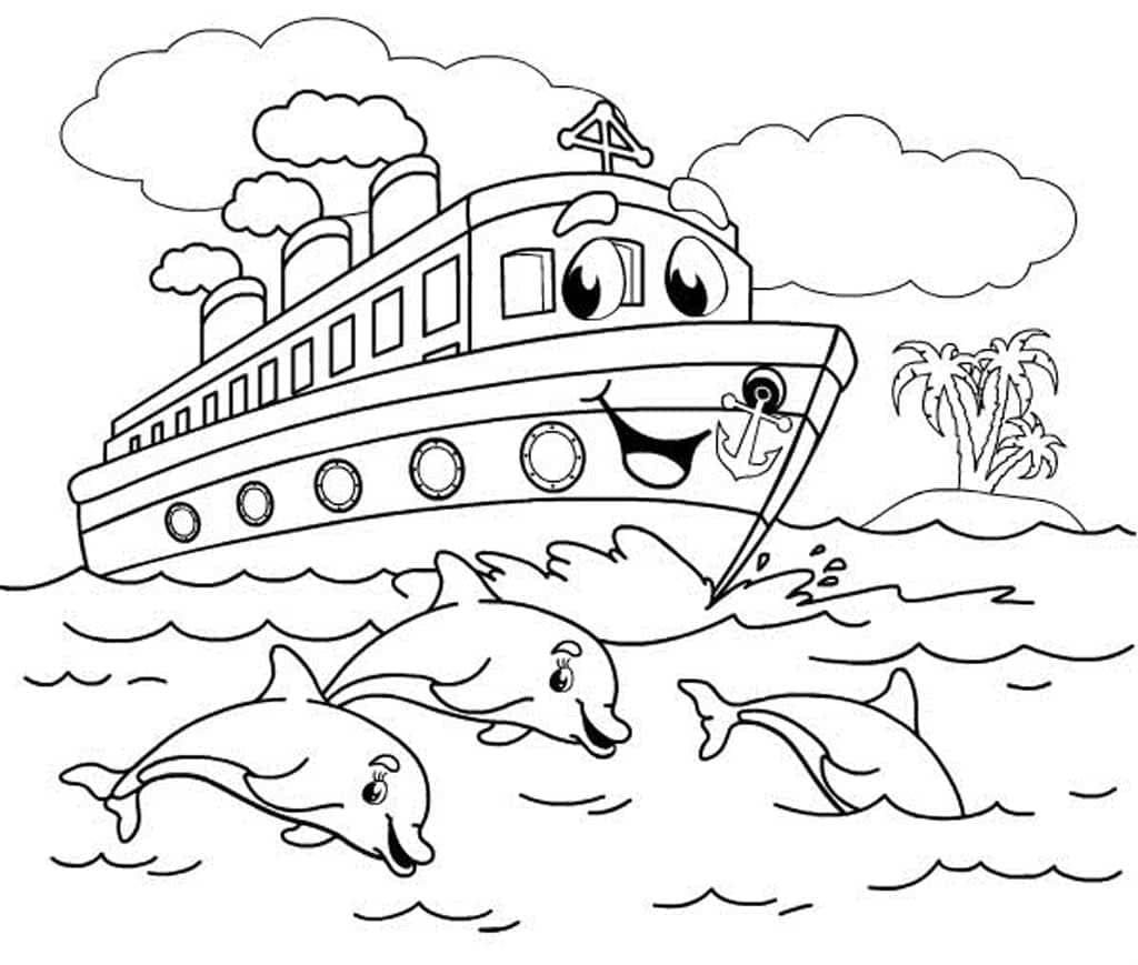 Delfines nadan cerca del barco.