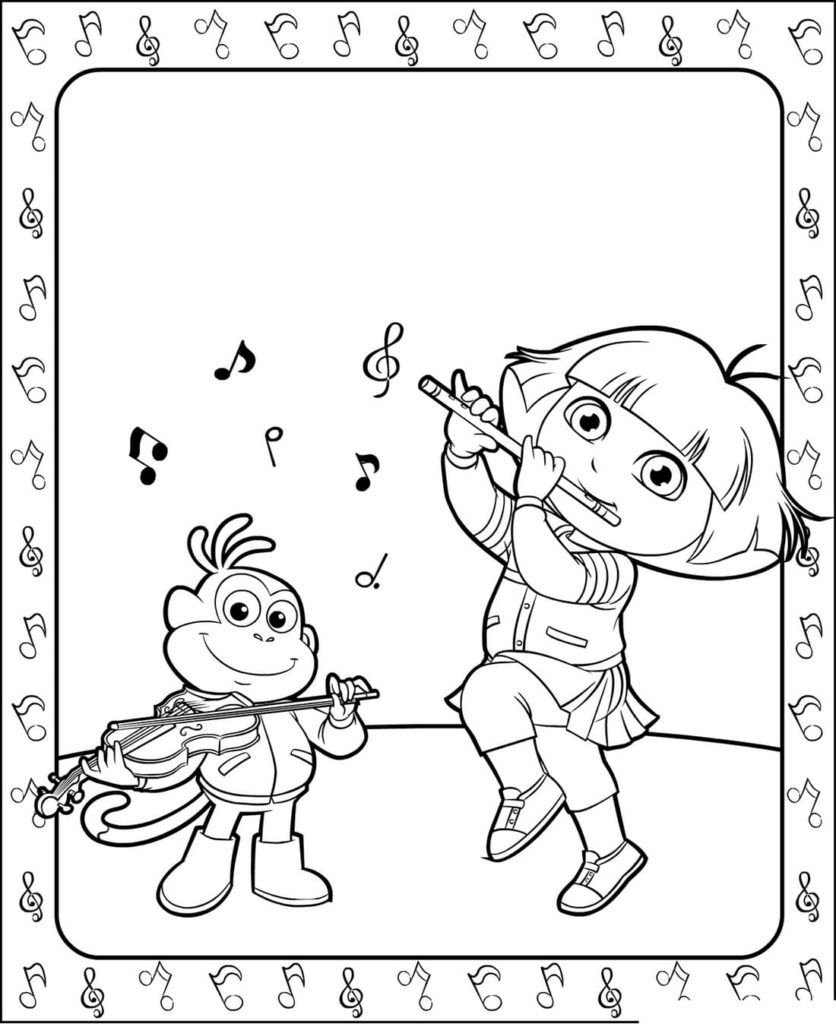 Dora y Botas tocan instrumentos musicales