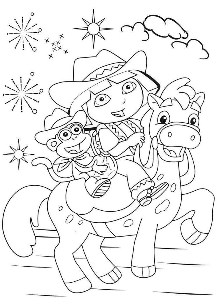 Dora monta un caballo