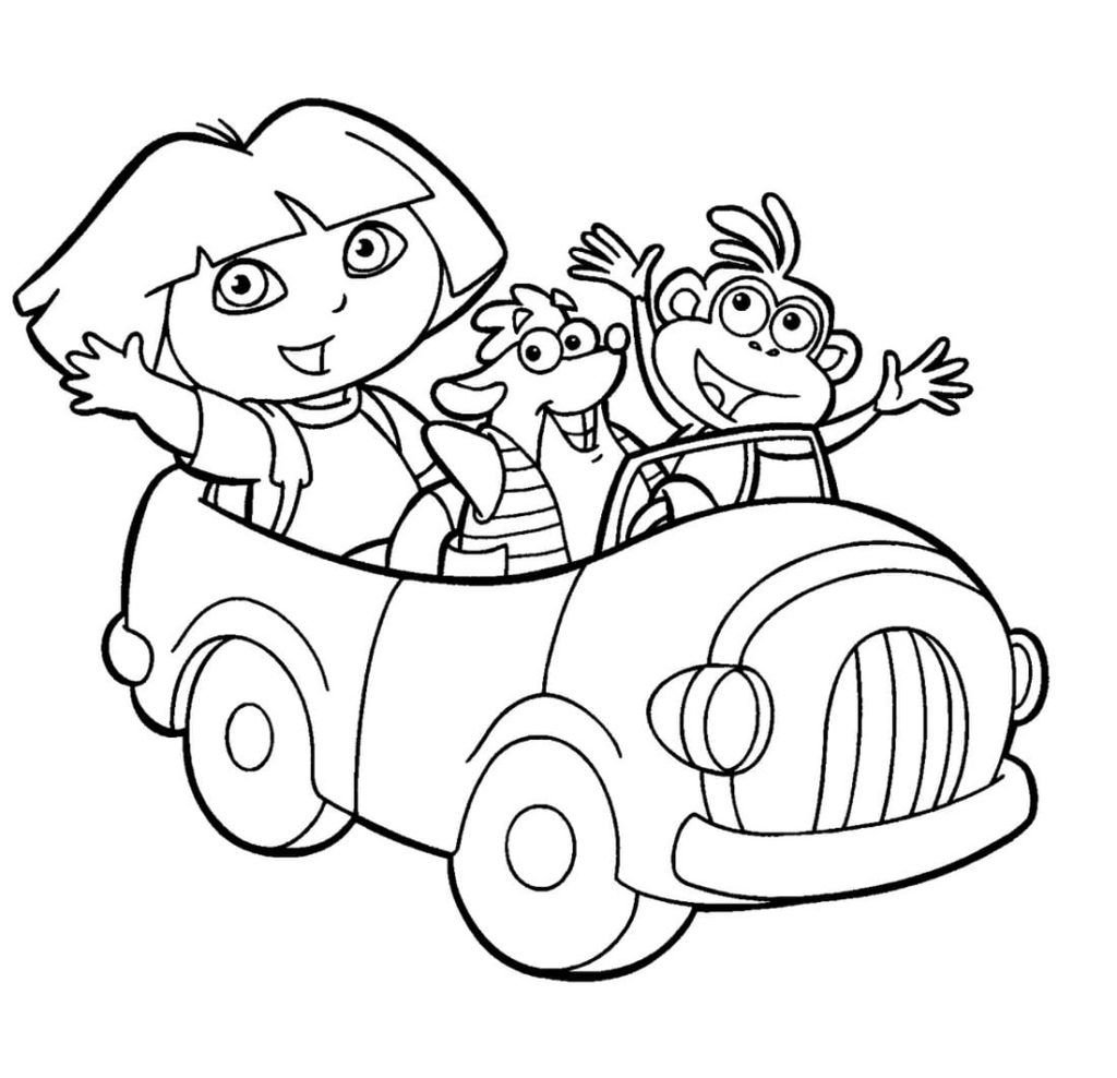 Dora con amigos en un auto