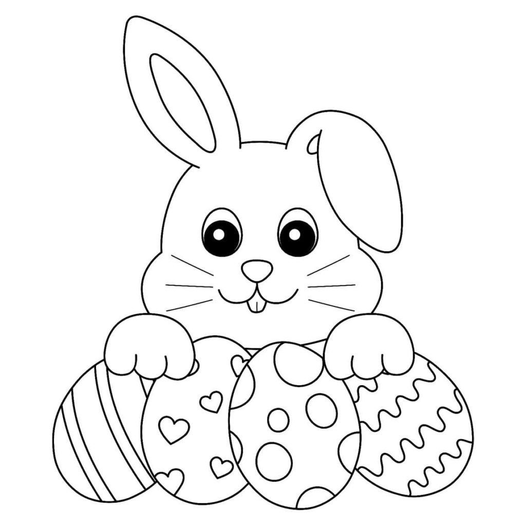 Cara de conejo y huevos de Pascua