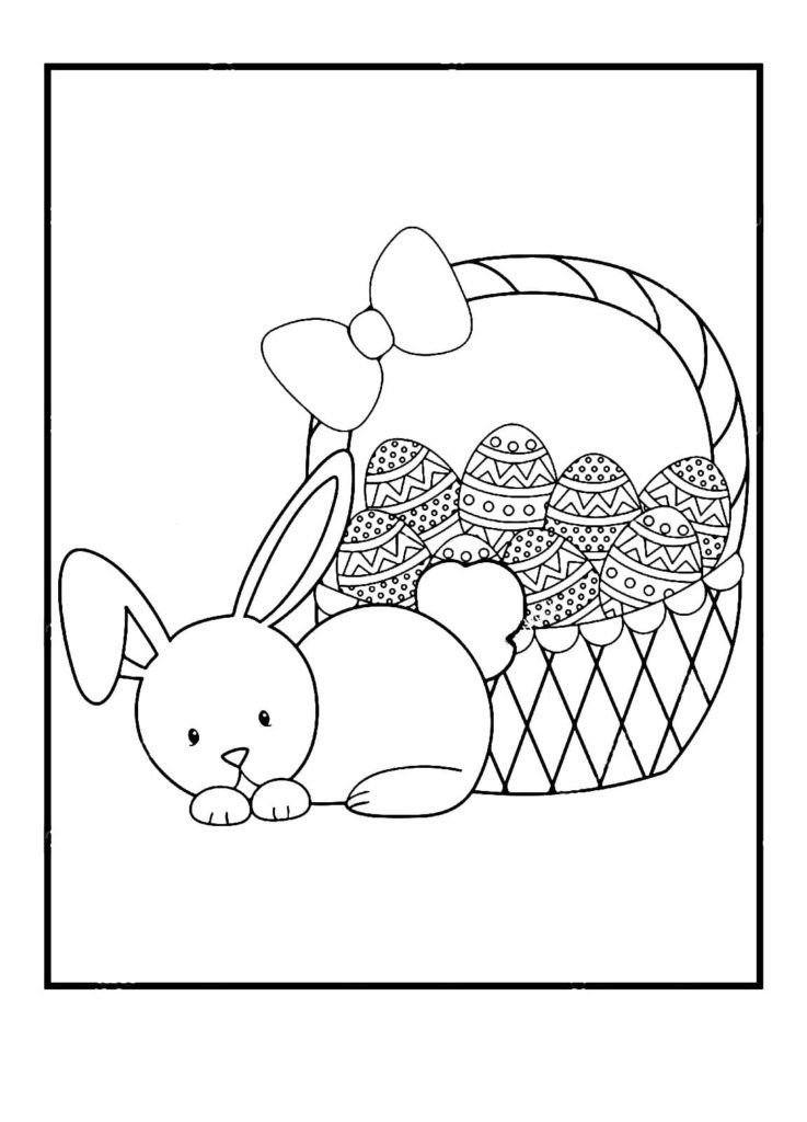 Conejito y canasta de huevos para Pascua