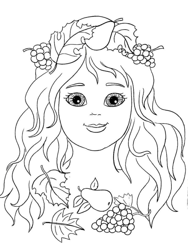 Retrato de una niña con una corona de otoño.