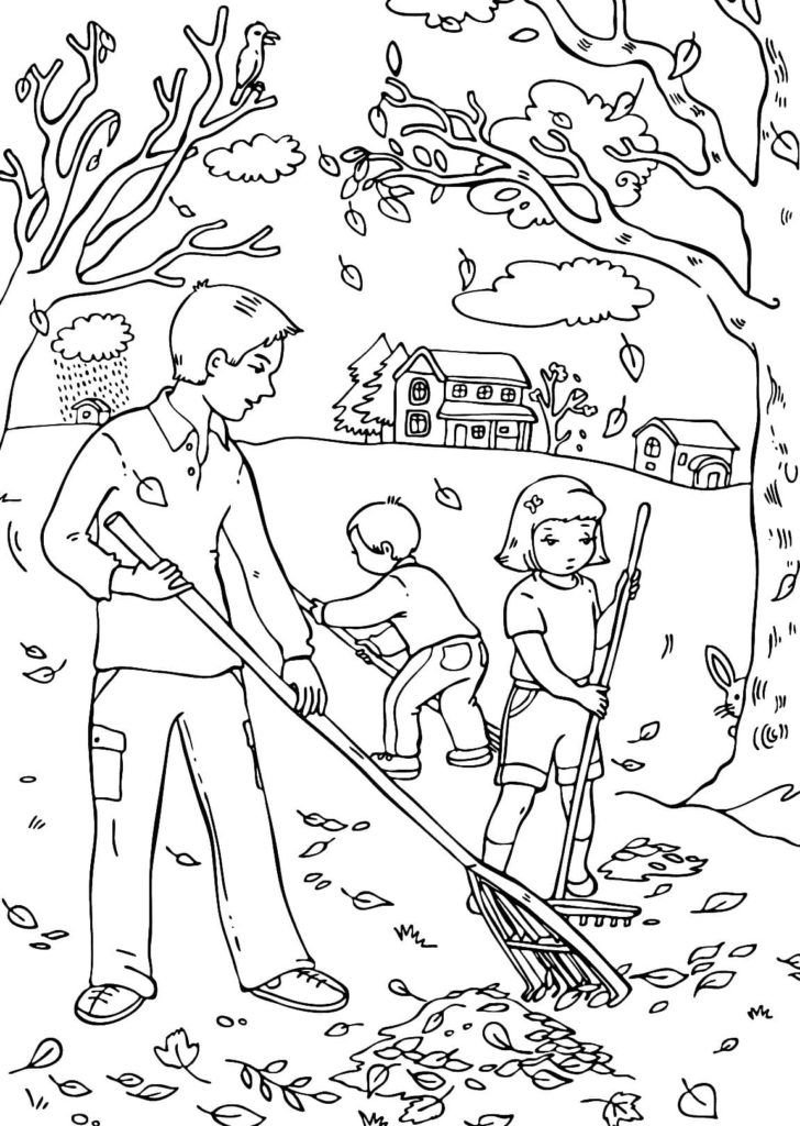 Los niños cosechan hojas