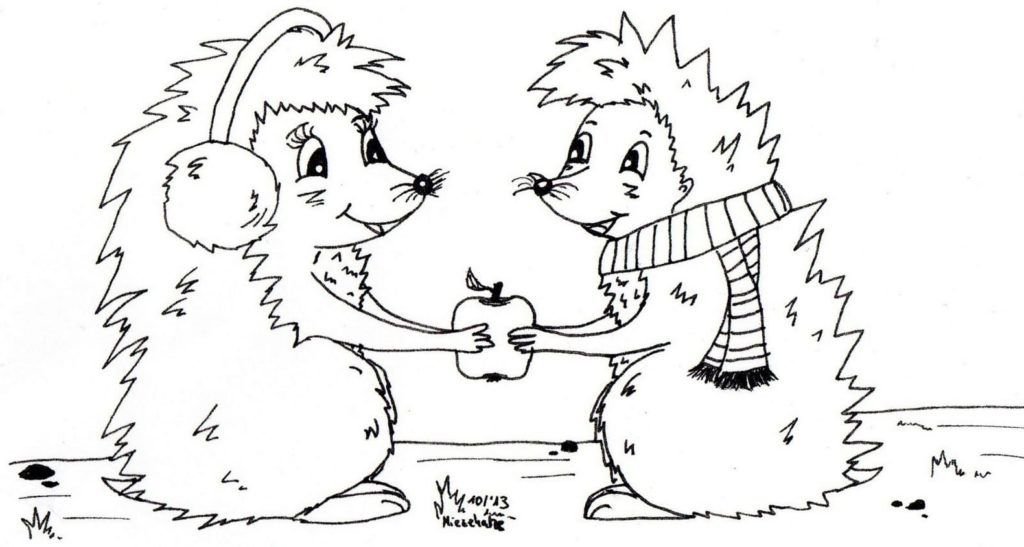 Erizos compartiendo una manzana