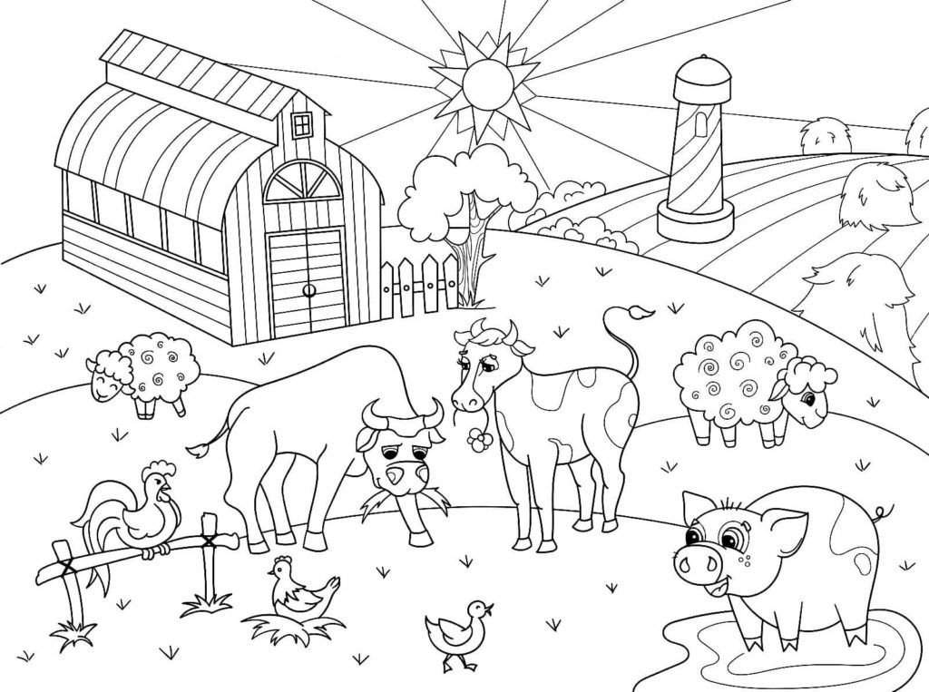 Página para colorear de animales de granja para niños