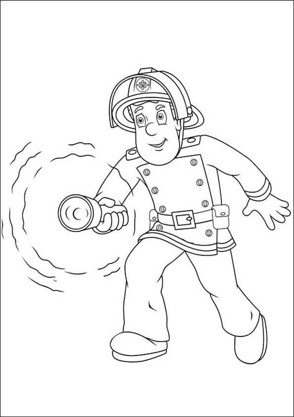 Sam el bombero con una linterna