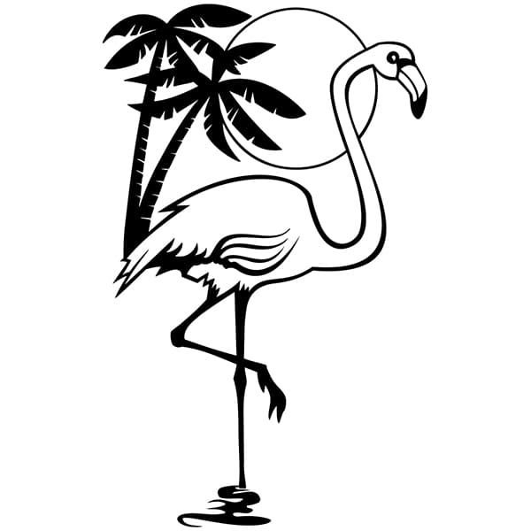 Flamingo sobre un fondo de palmeras