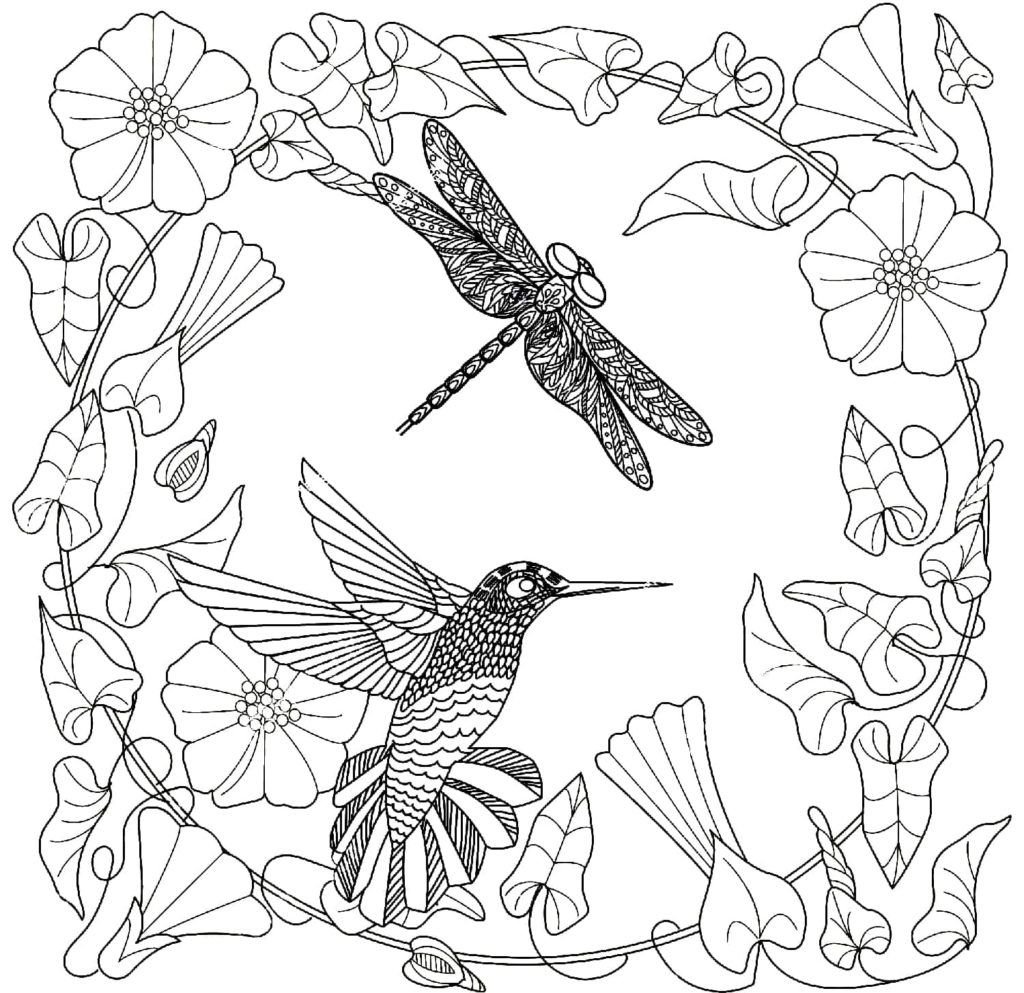 Mandala con pájaros y flores