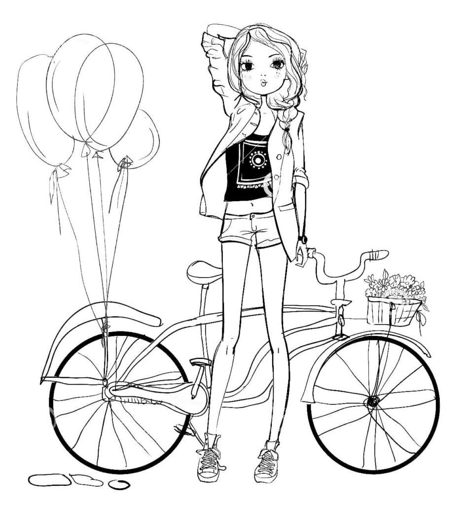 Chica cerca de la bicicleta