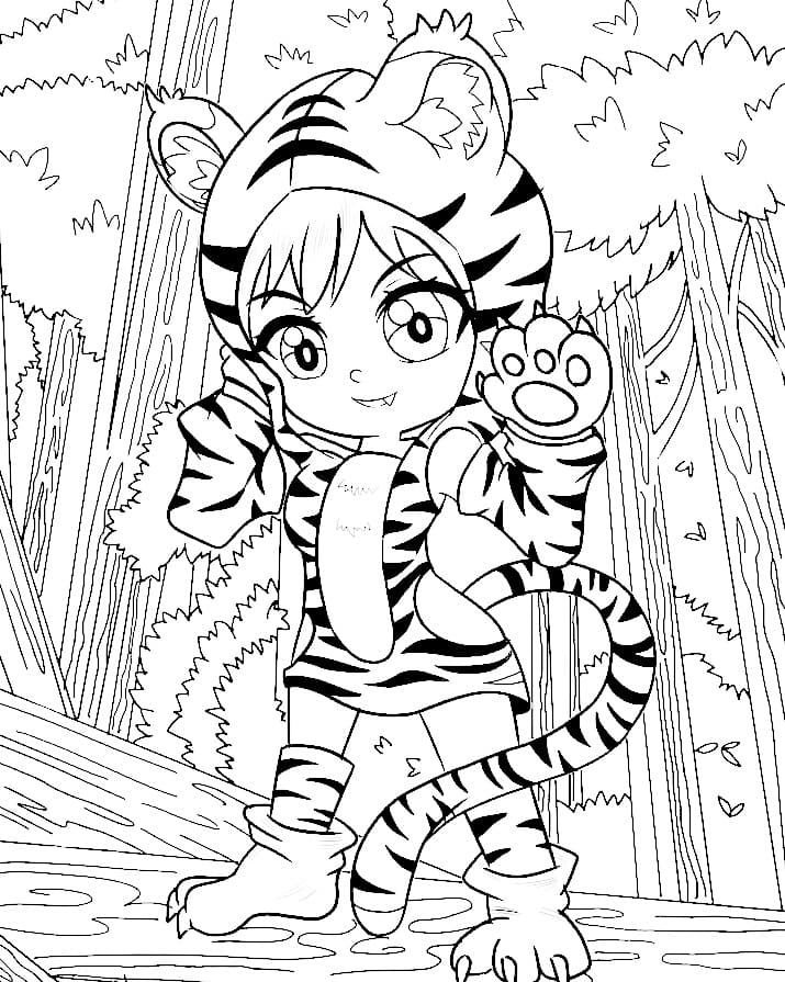Chica kawaii en traje de tigre