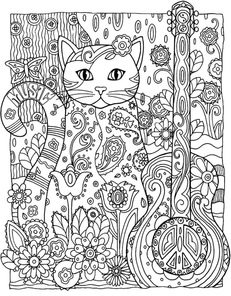 Libro de colorear complejo con un gato