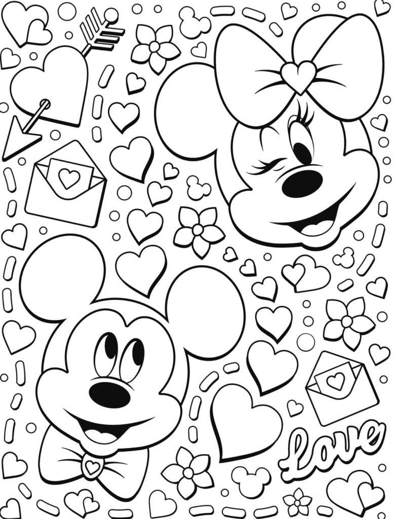 Mickey Mouse y Minnie con corazones