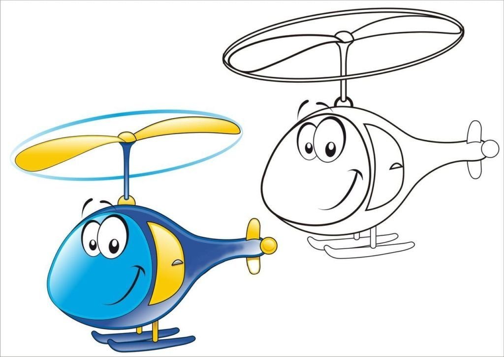 Helicóptero para colorear con imagen en color