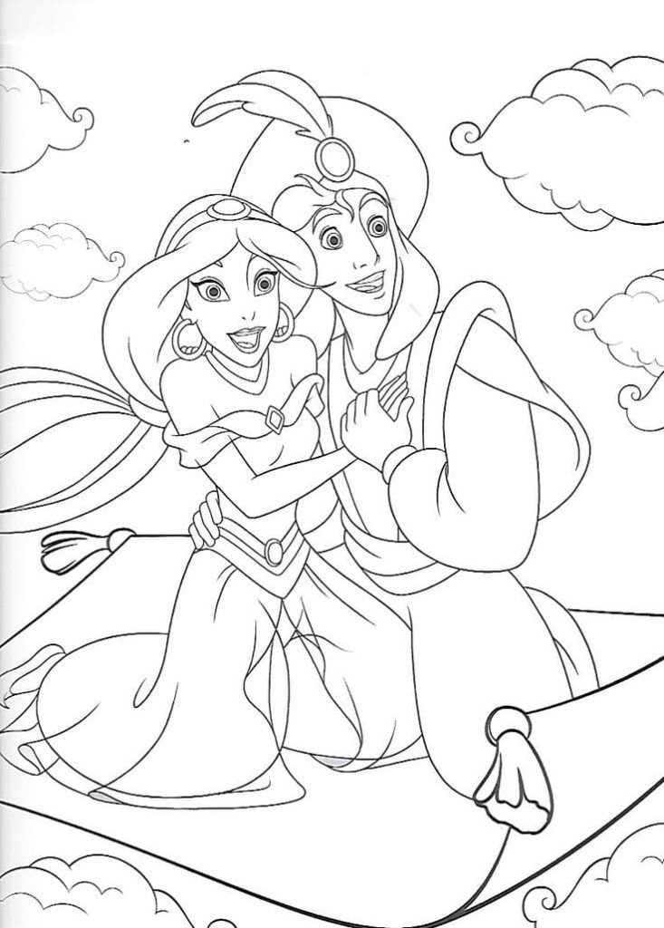 Jasmine y Aladdin en la alfombra